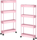 2-piece Set Slim Storage Cart 3 Tier,Bathroom Organizer Rolling Utility,Mobile Shelving Unit Slide Out for Office, Kitchen, Laundry Room & Narrow Places by Home