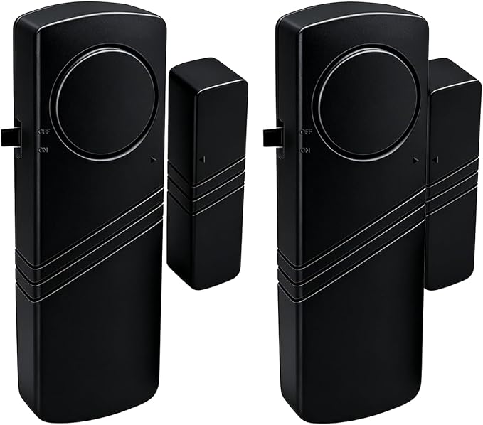 Door Window Alarm - 90dB Loud Home Security Sensor for Kids Safety, Burglar Alert for House, Apartment, Office, Hotel & Pool Window, Black (2 Pack) by Unknown