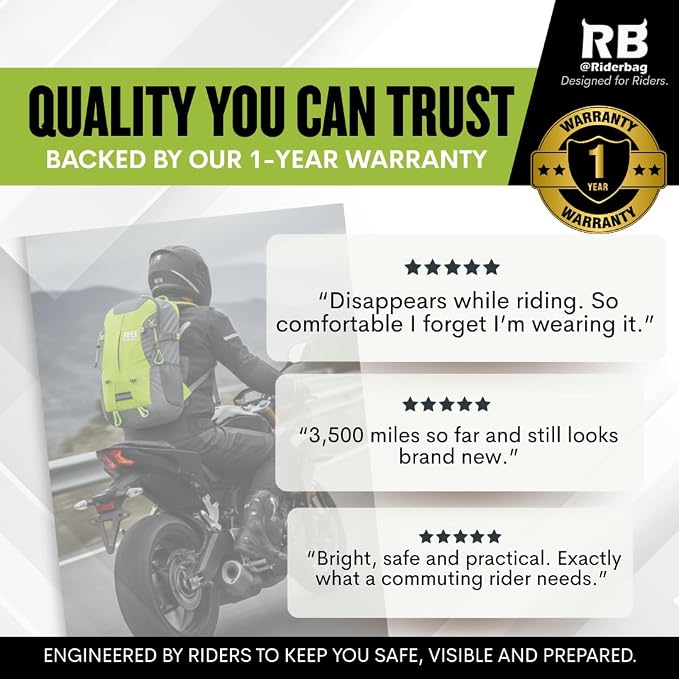 Reflective Motorcycle Backpack, Hi Viz Commuter Riding Bag | Designed by Riders for Everyday Rides with Laptop Compartment and Helmet Net. Built to Help You Be Seen. - Image 7