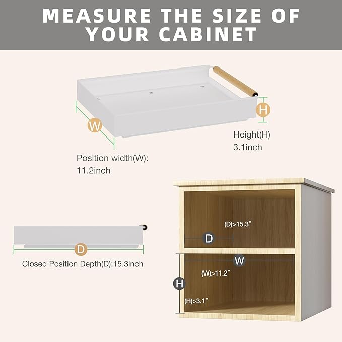 2 Pack No-Drill Pull Out Cabinet Organizer 15.3'' Deep Expandable Slide Out Drawers for Kitchen Pantry & Under Sink Storage, Adhesive Nano Film Mount, White - Image 4