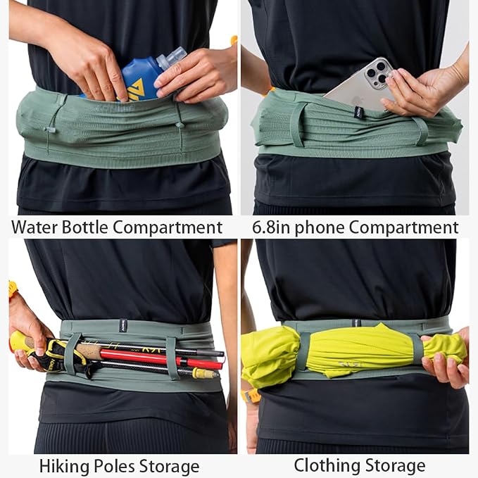 AONIJIE Running Belt with 250ml Soft Flask for Women and Men Lightweight & Non-slip Black Fanny Pack Fits All Size Phones Passport and More (Light Green, XL) - Image 6