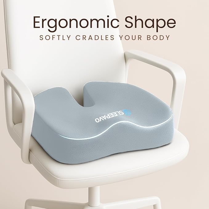 Office Chair Cushion - Seat Cushion for Tailbone Pain Relief - Butt Pillow for Coccyx, Sciatica, and Lower Back Pain - Orthopedic Chair Pad for Lumbar Support in Office Desk (Gray) - Image 4