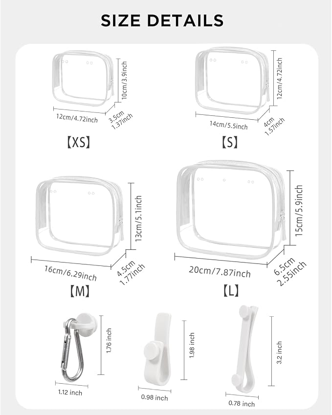 4 Pack Clear Toiletry Bags, Portable Travel Makeup Pouch with Zipper, TSA Approved Organizer, Clear Pouch Bags Compatible With Bogg Bag Divider Accessories (White, Pack of 8) - Image 6