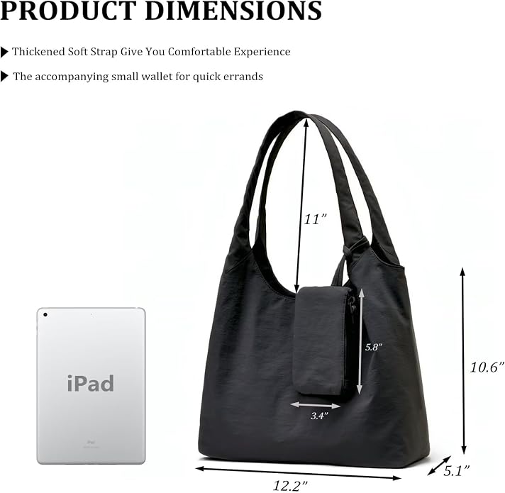 Women's Nylon Tote Bag with Zipper for Work - Medium Lightweight Soft Slouchy Hobo Bag for Women,Shoulder Handbag & Purse - Image 4