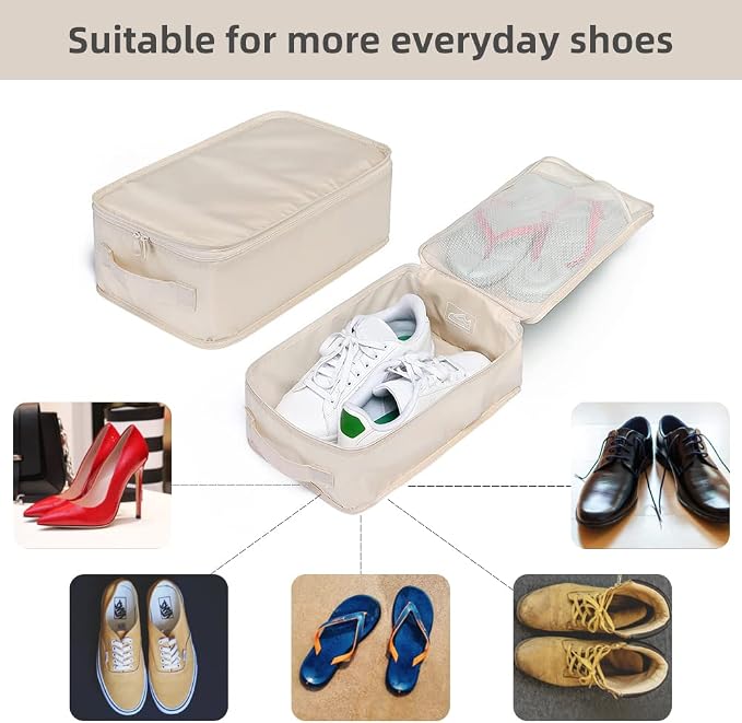 Travel Shoe Bags, Foldable Waterproof Shoe Pouches Organizer-Double Layer (4 Cream Shoe Bag) - Image 2