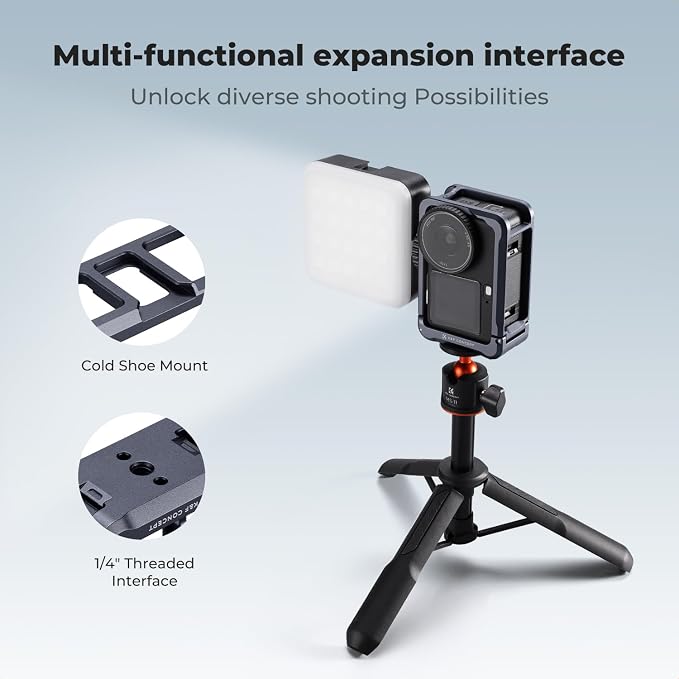 K&F CONCEPT Ultra Lightweight Cage for DJI Osmo Action 6 Camera Accessories | Aluminum Alloy Camera Cage with Wrist Strap, Cold Shoe Mount Expansion Protective Frame 1/4" Screw Interface for Tripod,AC129 - Image 3
