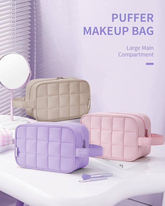 Narwey Quilted Makeup Bag Puffy Make up Bag Cosmetic Bag Organizer, Puffer Travel Toiletry Bag for Traveling Women Girl, Travel Bag for Toiletries, Skincare Medicine Bags (Purple) - Image 7