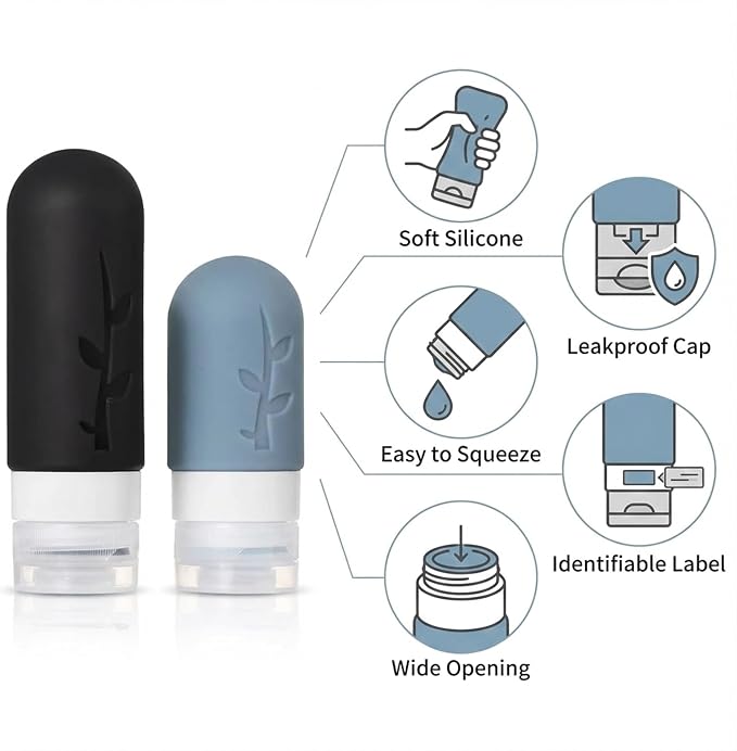 DEPOZA Travel Bottles Kit (16 Pack) - TSA Approved, Leak Proof Silicone Squeezable Containers for Toiletries. Complete Set with Jars, Sprayers & Bag (Black) - Image 3