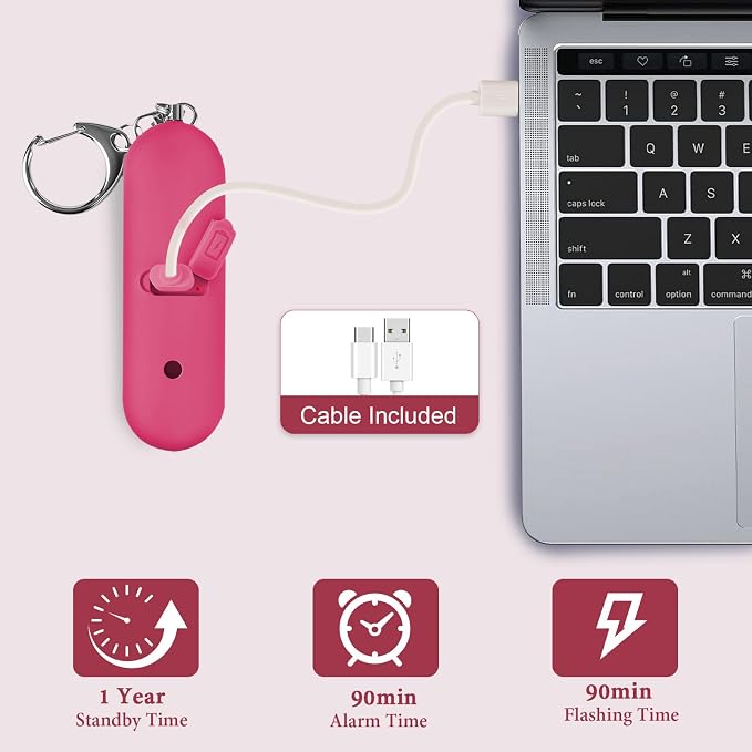 Personal Safety Alarm - Waterproof Rechargeable Security Alarm - 140dB Extra Loud Siren & Strobe Light - Self Defense Keychain - Gift for Women, Teenagers, College Girls, Seniors (Burgundy) - Image 4