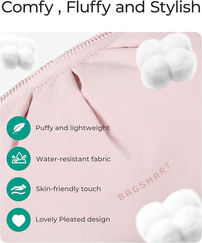 BAGSMART Makeup Bag Travel Toiletry Bag, Wide-open Zipper Pouch | Puffy Padded, Travel Essentials, Make Up Bag, For Women, Makeup Organizer, Toiletries Accessories Brushes - Image 4