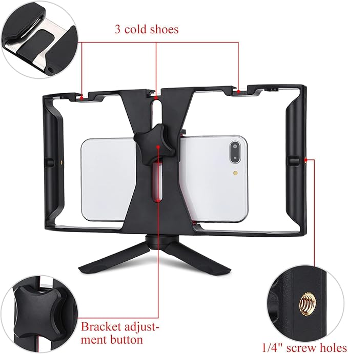 Smartphone Video Rig, Phone Video Cage Grip with Cold Shoe Mount Filmmaking Vlogging Case Phone Stabilizer Mount Phone Holder for Video Recording Handheld Stabilizer for Videomaker Videographer - Image 6
