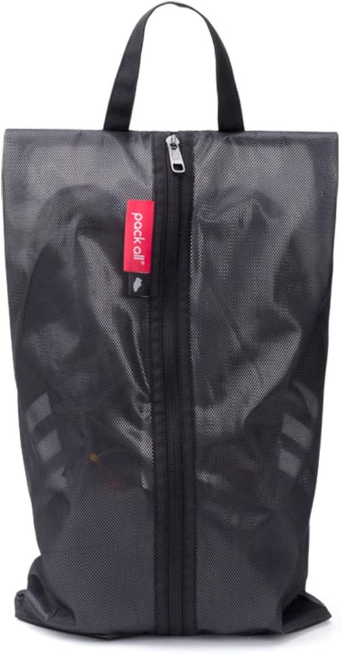 pack all Shoe Bag for Travel, Dual Pocket Shoe Pouch for Sports | Water-Resistant, Odor-Resistant, Dustproof, Portable, Soccer Cleats & Gym Storage, Fits Up to Size 16, Black by packall