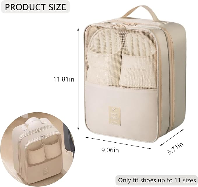 Resdenio 2 Pack Shoe Bags for Travel - Holds 3 Pair of Shoes, Portable Shoes Storage Bag Organizer, Travel Luggage Shoe Organizer for Women and Teenager (Beige) - Image 5