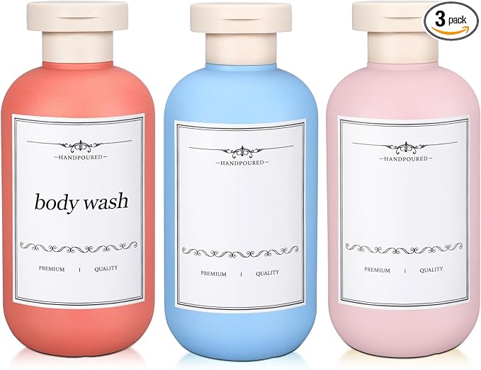 3 PACK Travel Shampoo Bottle, Empty Plastic Squeeze Bottles 6.8oz with Flip Cap, Lotion Container for Toiletries Travel Size Shampoo and Conditioner by UMETASS