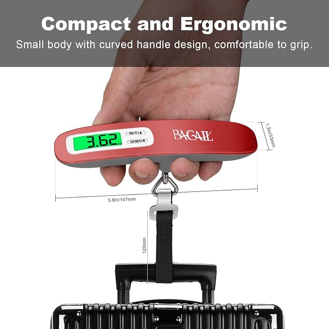 BAGAIL Digital Luggage Scale, 110lbs Hanging Baggage Scale with Backlit LCD Display, Portable Suitcase Weighing Scale, Travel Luggage Weight Scale with Hook, Strong Straps for Travelers - Image 3