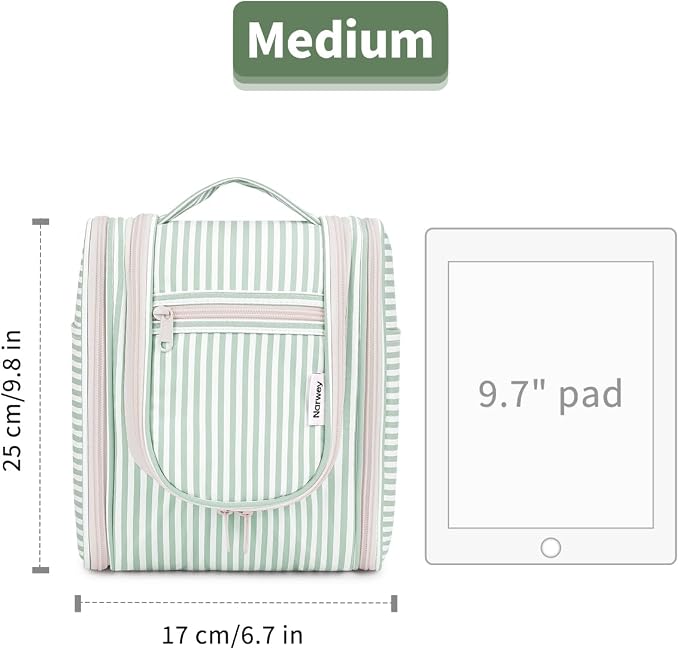 Narwey Small Striped Hanging Travel Toiletry Bag for Women, Travel Bag for Toiletries, Makeup Bag Organizer Cosmetic Bags Make Up Bags for Women (Mint Green Stripe) - Image 7