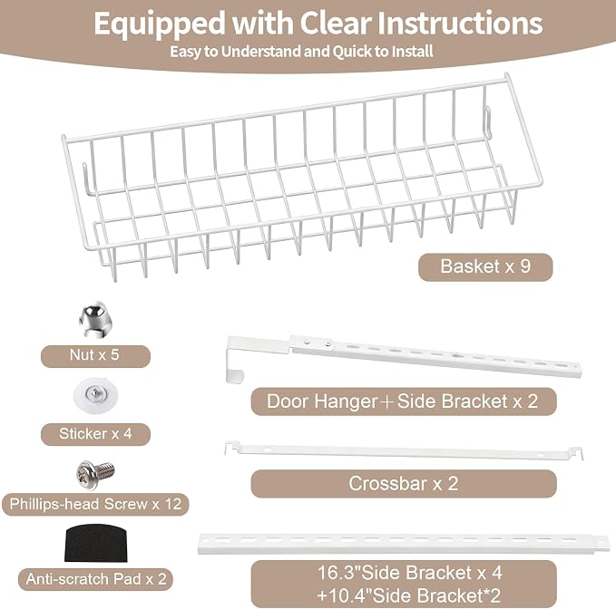 ElegantArray 9-Tier Pantry Door Organizer, White | Over The Door Pantry Organizer Rack and Storage, Hanging Spice Rack Shelves Door, Home Office Laundry Room Bathroom & Kitchen - Image 8