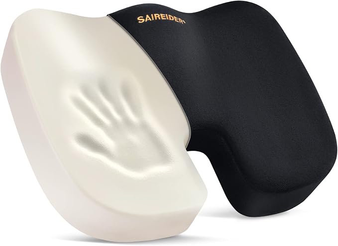 SAIREIDER Office Chair Cushion, Car Seat Cushion, Memory Foam Coccyx Cushion Pads for Tailbone Pain, Sciatica Relief Pillow, Correct Sitting Posture (Black) by SAIREIDER