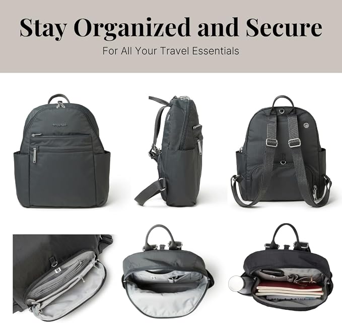 Baggallini Securtex® Anti-theft Vacation Travel Backpack 10x13 Slash-Resistant Nylon Daypack w/RFID, Charcoal - Image 6