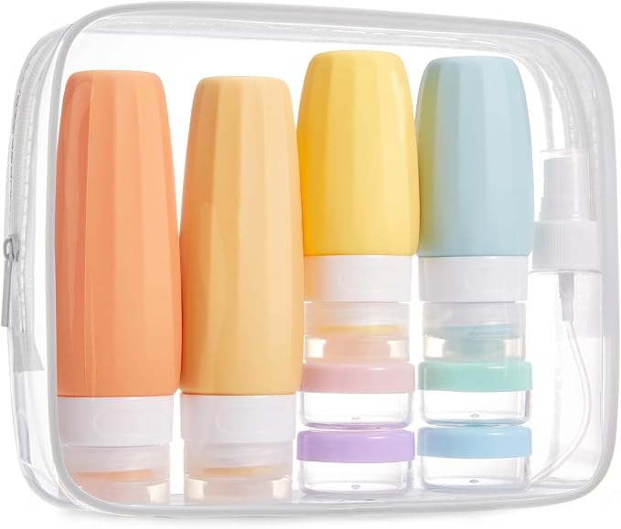 BAGSMART 18 Pack TSA Approved Travel Bottles for Toiletries, Leak Proof Silicone Travel Size Containers Bottles for Shampoo, Macaron by BAGSMART