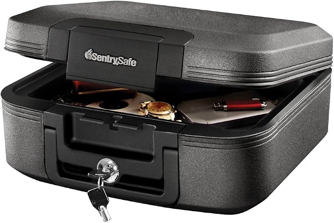 SentrySafe Charcoal Gray Fireproof and Waterproof Safe Box with Key Lock, Portable Chest for Money, Passport, 0.28 Cubic Feet, 6.6 x 15.4 x 14.3 Inches, CHW20221 | Fire and Water Resistant Protection, Key Lock Security, Portable Chest Safe Protects Val... by SentrySafe