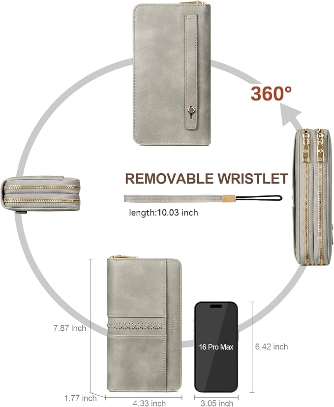 BOSTANTEN Wristlet Wallets for Women RFID Large Capacity Clutch Wallet | 24 Card Slots, 2 Zipper Pockets, Phone ＆ Card Holder, Zip Around, Hand Strap, Vegan Leather, Great Gifts - Image 5