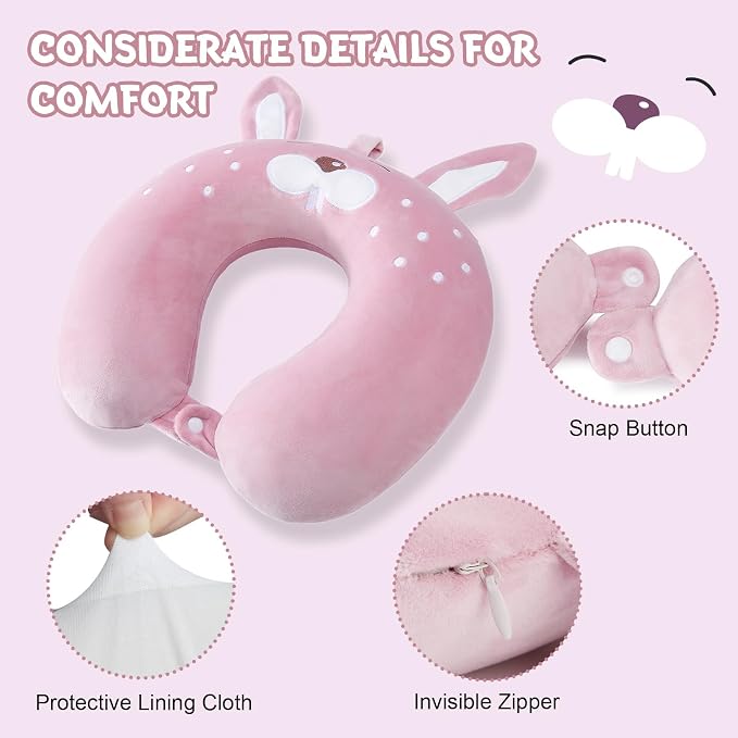 Cirorld Travel Pillow for Kids Adult Cute Neck Pillow for Traveling Memory Foam Airplane Pillow Sleep Mask Animal Flight Pillow Head Rest Neck Support for Cars Long Flights (Rabbit, 9-12 Y/O) - Image 5