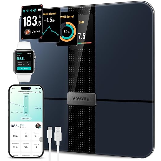 Etekcity Smart Scale for Body Weight and Fat, BMI, FSA Eligible, Black | HSA Eligible, Digital Scale for BMI, Muscle Mass and Body Composition, with Apple Health, TFT Display, Tempered Glass by Etekcity