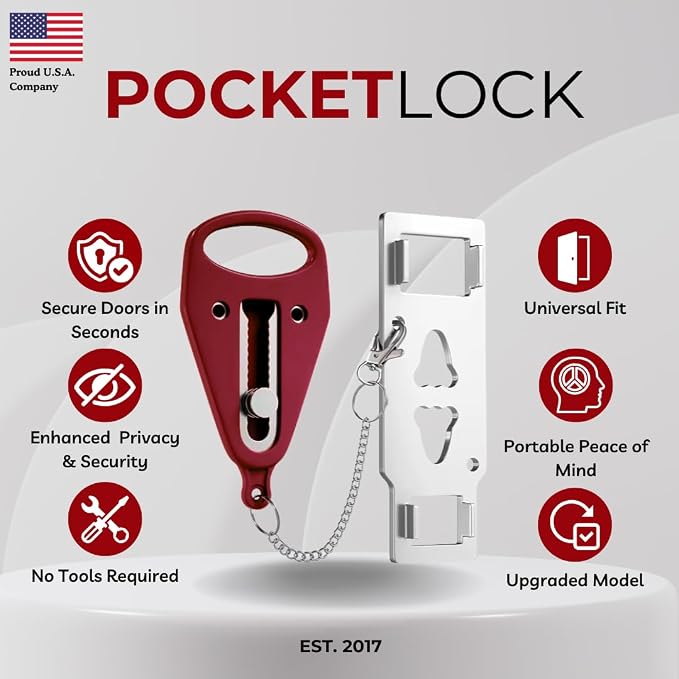 Portable Door Lock for Travel – Hotel Door Locks for Travelers Security – Door Safety Lock from Inside for Home & Apartment – Travel Locks for Hotel Rooms – (Red) - Image 6
