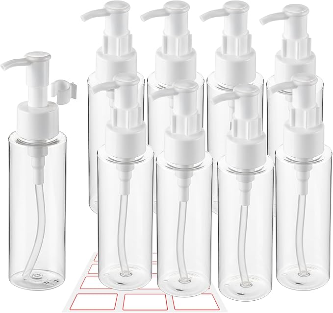 10 Pack 3.4Oz/100ml TSA Approved Travel Pump Bottle | Clear Empty Plastic Pump Bottles Dispenser, Portable Refillable Container, with Lable, for Shampoo Shower Gel by wowang