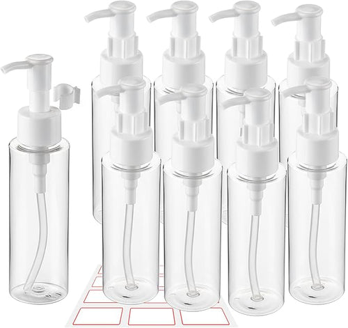 10 Pack 3.4Oz/100ml TSA Approved Travel Pump Bottle | Clear Empty Plastic Pump Bottles Dispenser, Portable Refillable Container, with Lable, for Shampoo Shower Gel by wowang