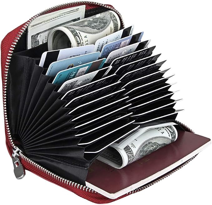 RFID Blocking 24 Slot Credit Card Holder Wallet Real Leather Multi Card Organizer Wallet with Zipper - Image 3