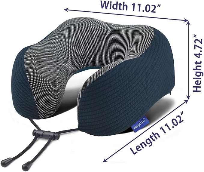napfun Neck Pillow for Travel with Travel Pouch, Sleep Mask & Earplugs, Memory Foam Airplane Pillow for Headrest Sleep with Eyeshades, Plane Essentials with Eye Blindfold, Black Striped Kit - Image 5