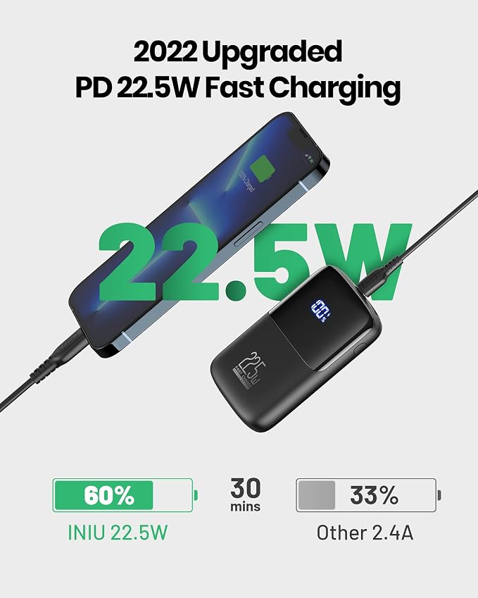 INIU Portable Charger, Smallest 10000mAh 22.5W Fast Charging Power Bank | Mini, 3-Output Fast Charging, Flight-Safe for Travel, Phone Holder, Battery Pack for iPhone 17 16, Samsung S23, Google, etc - Image 2