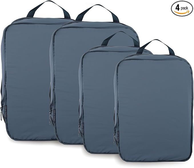 4 Set Compression Packing Cubes, Expandable Travel Organizer Bags, Water-Repellent Nylon, Space-Saving Luggage Set for Suitcase, Carry-on, Home Storage (4, Blue, Compression) by Unknown