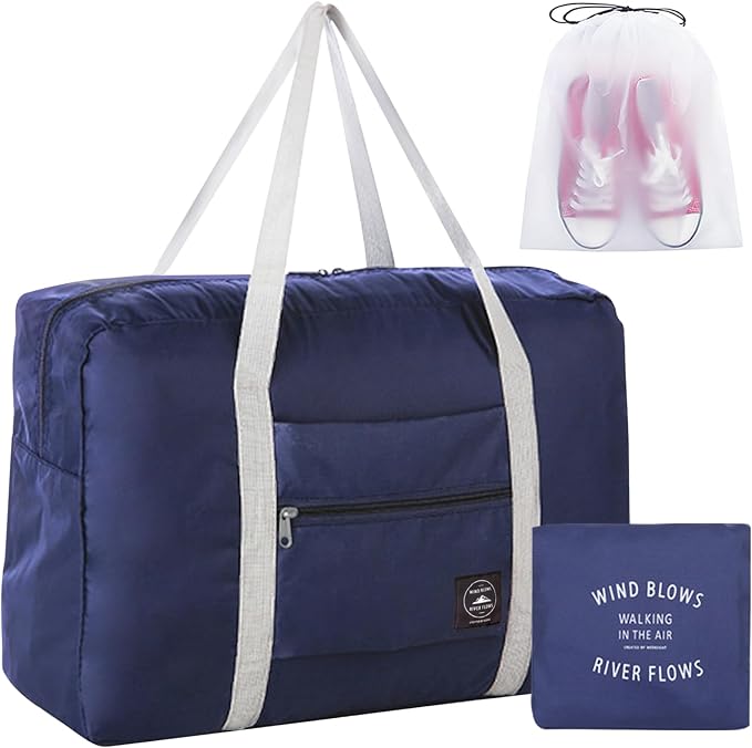 Travel Bag Foldable Duffle Carry on Tote Weekender Overnight Luggage Bag | Travel Bag Carry on Nylon Lightweight Foldable Duffle Tote for Sports Gym Weekender Overnight (With Waterproof Pouch) by INVODA