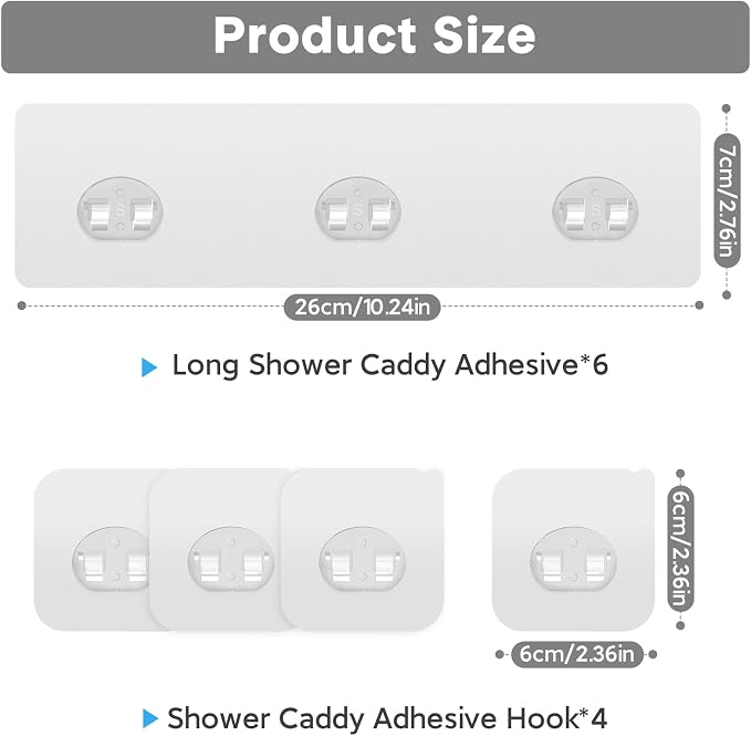 10 Pack Shower Caddy Adhesive Replacement, Strong Adhesive Hooks for Shower Caddy, Waterproof Adhesive Strips, No Drilling, for Bathroom Storage Shelves and Kitchen Racks - Image 2