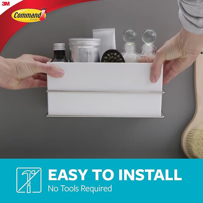 Command Wall and Cabinet Organizer, 1 Organizer, 4 Water-Resistant Strips | For Bathroom Organization, Water Resistant, Damage-Free Hanging with Adhesive Strip, No Tools - Image 4