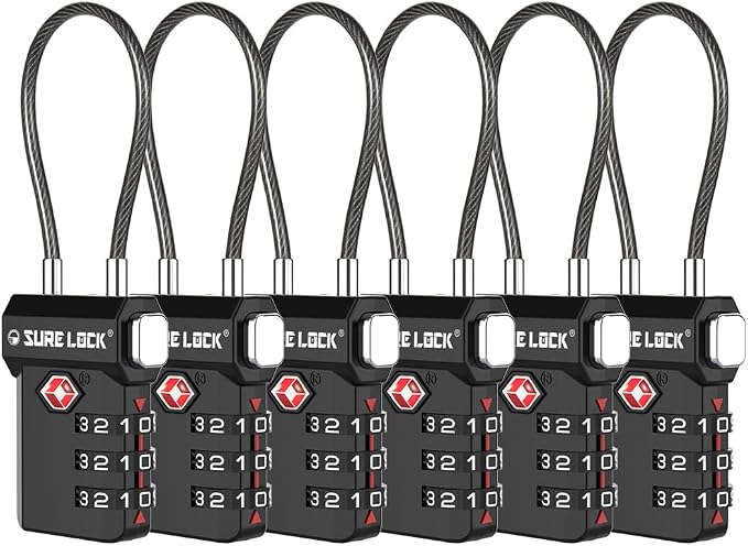 SURE LOCK TSA Approved Luggage Locks with Open Alert Indicator, 3 Digit Combination Cable Travel Lock for Suitcase, Backpack, Gym Locker, Toolbox, Carry On & Travel Bag by Hopeyoucanstaysafe