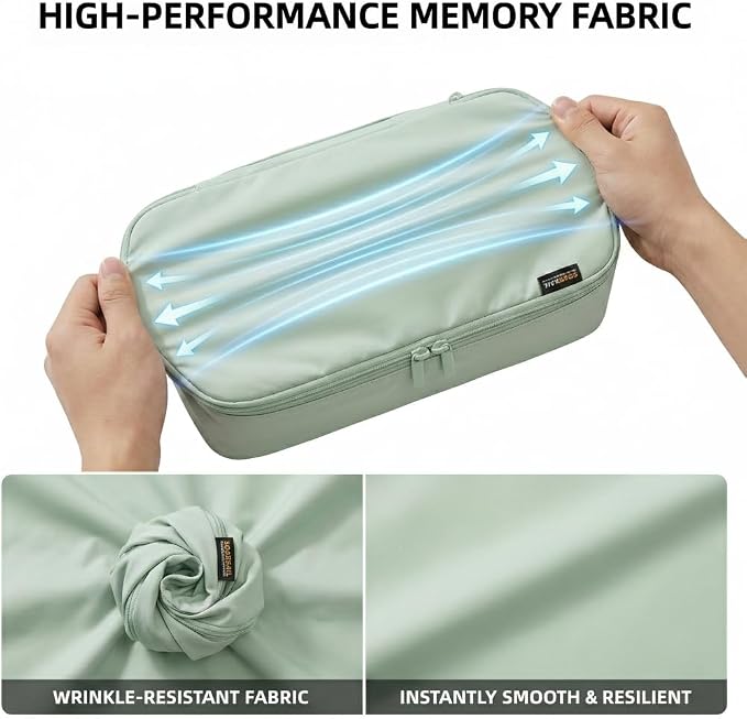 4 Piece Compression Packing Cubes for 3–7 Day Travel, Light Green | Wrinkle-Resistant Memory Fabric, Breathable Mesh Panel, Double-Zipper, Small to Large Size Bag, Smart Organization - Image 3
