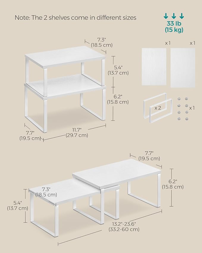 SONGMICS Cabinet Organizer Shelf, Set of 2 Spice Rack, Kitchen Storage | Kitchen Counter Storage Spice Rack, Particleboard, Steel, Snow White and Matte White, BYSTRO Collection UKCS02W01 - Image 5