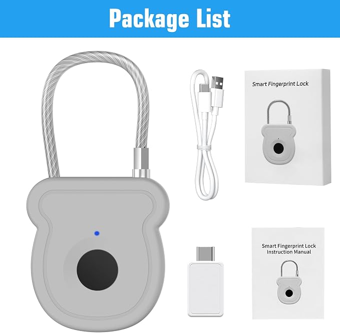 Smart Fingerprint Padlock for Luggage - 20 User Capacity, USB Key & Emergency Code, Keyless Biometric Lock for Gym Locker, Suitcase, Backpack, Toolbox & Handbag (Grey) - Image 10
