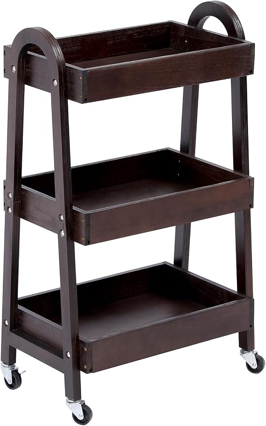 3 Tier Rolling Craft Cart Slim Rolling Storage Cart Wooden Cart on Wheels Bathroom Organizer Rolling Utility Cart Mobile Shelving Unit for Kitchen Bathroom Laundry Narrow Places (Black) - Image 7