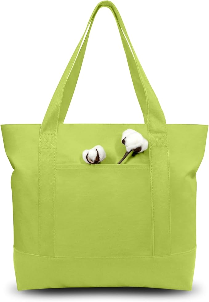 TOPDesign 1-Pack Canvas Tote Bag with an External Pocket, Reusable Grocery Shopping Bag, Top Zipper Closure, Daily Essentials (Light Green) by TOPDesign