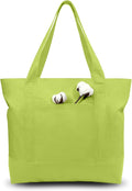 TOPDesign 1-Pack Canvas Tote Bag with an External Pocket, Reusable Grocery Shopping Bag, Top Zipper Closure, Daily Essentials (Light Green) by TOPDesign