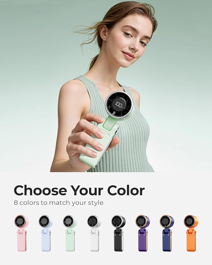 Portable Handheld Turbo Fan - 5 Gear High Speed 4000mAh Rechargeable Mini Personal Hand Fan Blow Cold Air, Battery Operated Travel Essentials, Beach Vacation, Gifts for Women, Men (Green) - Image 7