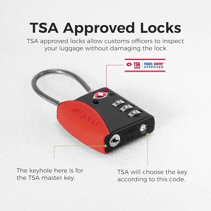 pack all TSA Approved Travel Luggage Locks, Resettable 3-Digit Code | Open Alert Indicator, Flexible Steel Cable, Zinc Alloy Body, Clear Number Dials, For Suitcase, Toolbox, Backpack, 1 Pack - Image 6
