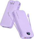 citicr Portable Charger 20000mAh PD20W w/Built-in Cables & Wall Plug Purple | High capacity, Fast charging, Built-in wall plug, LED display, Charge 5 devices at once, Pass through charging, TSA approved by CITICR
