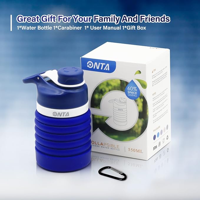 ONTA Collapsible BPA Free Silicone Water Bottle, 20oz - Portable, Leakproof, Easy Clean, Shatter Resistant, Travel Friendly - Image 8