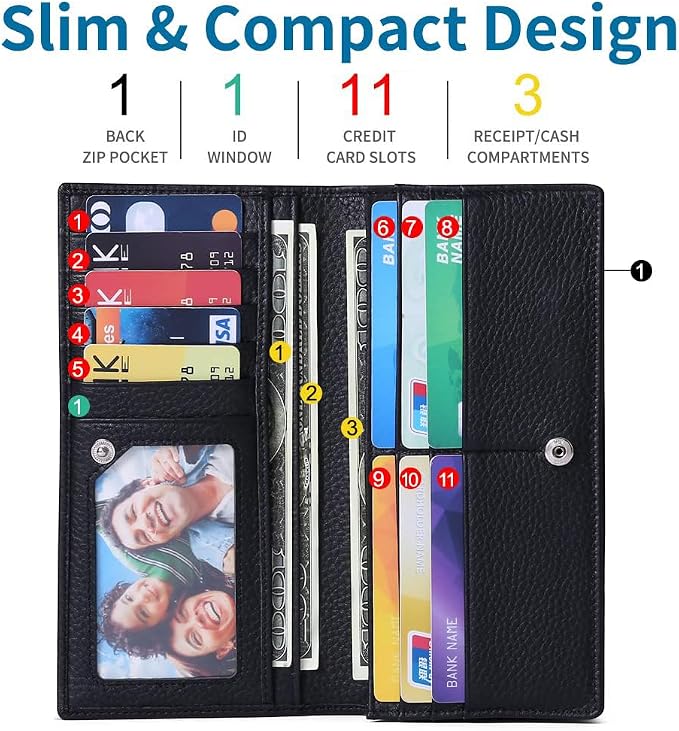 GOIACII Wallets for Women RFID Blocking Ultra Slim Leather Credit Card Holder Clutch - Image 2